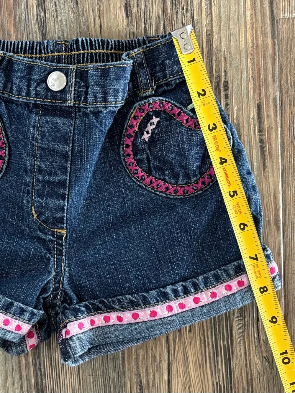 Y2K Gymboree Denim Jean Shorts Jorts 18-24 Months Apple Embroidery Cuffed 2006